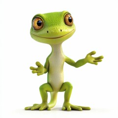 Fototapeta premium Gecko Cartoon: Three-Dimensional Illustration of a Green Cartoon Gecko Helping Hand