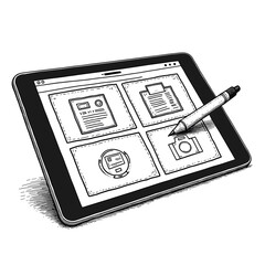 Digital tablet displaying applications in split-screen view, technology concept