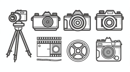 Collection of vintage camera icons and film reel.