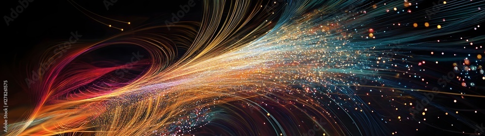 Leinwandbilder Vibrant and dynamic abstract image featuring a chaotic display of colorful light trails energy waves and motion blurred luminous elements against a dark background  Represents the concept of energy