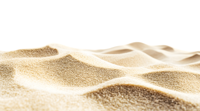 Beige sand dunes on a transparent background.  The texture of the sand is visible, PNG