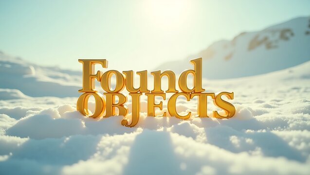 Golden typography in snowy landscape conveying a sense of discovery and adventure