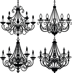 Elegant Chandelier Silhouette Vector Icon Set Classic & Stylish Design.