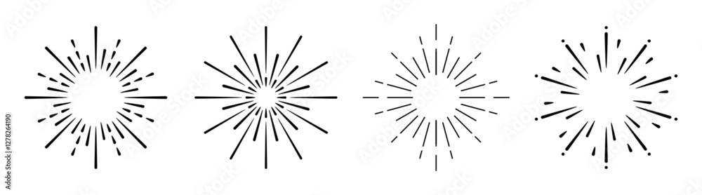 Wall mural minimalist starburst design with four symmetrical starburst patterns. starburst lines radiate outwar