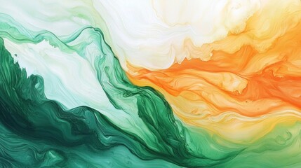 Obraz premium Abstract Fluid Art: Green and Orange Swirls