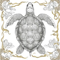 Fototapeta premium Ornate Sea Turtle with Asian-Inspired Design Elements