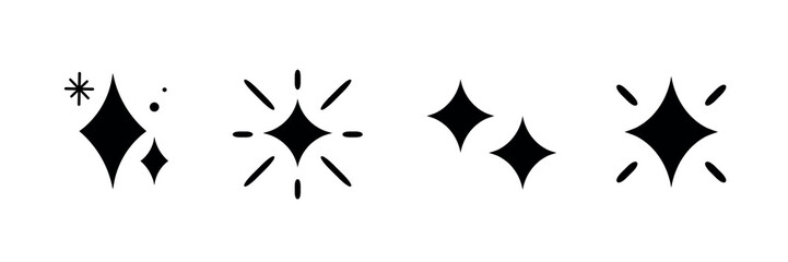 Set of black starburst icons. Starburst shapes vary in size and style. Black starburst symbols create a dynamic and decorative effect. Starburst design elements. Festive element set. Vectors.