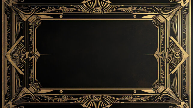 Retrofuturism frame set, engraved gold. Art deco vector frame template, stylized decorative frame a4 format with pattern. Blank bookplate template, isolated vector set. Place text, printable.
