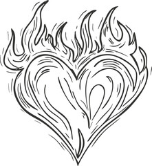 Obraz premium Flaming heart line art illustration representing love and passion.