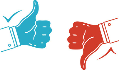Thumb up and thumb down. Icons. Vector illustration