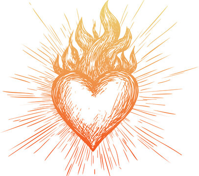 Naklejki Illustration of a flaming heart symbolizing passion and love.