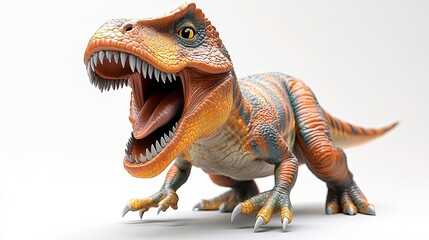 Naklejka premium Close-up of a T-Rex figurine with sharp teeth, showcasing its fierce and prehistoric essence.