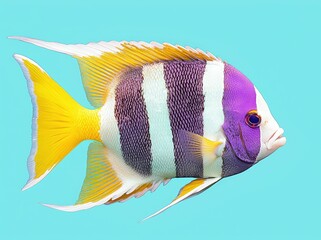 Naklejka premium Vibrant Purple And Yellow Striped Fish Swimming