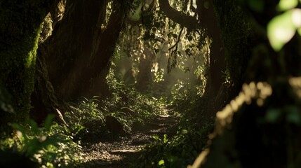 Sunlit Forest Path: A Serene Escape into Nature's Embrace