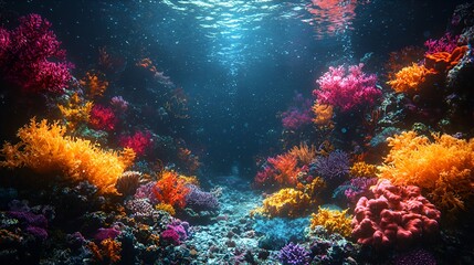 Fototapeta premium Vibrant underwater coral reef scene, beautiful marine life, ocean exploration, background, stock photo