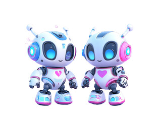 Cute funny cartoon android robots in love