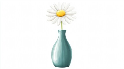 Watercolor Illustration of a Single Daisy with Green Center