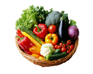 Fresh vegetables in a basket, PNG