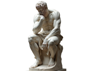 Statue of ancient wisdom man, Aristotle, philosopher, thinker, PNG