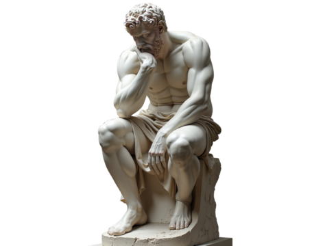 Statue of ancient wisdom man, Aristotle, philosopher, thinker, PNG