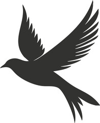 Obraz premium Silhouette of a flying bird with outstretched wings on a white background.