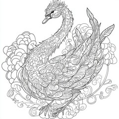 Fototapeta premium Ornate Swan Zentangle Coloring Page Intricate Bird Design for Adults