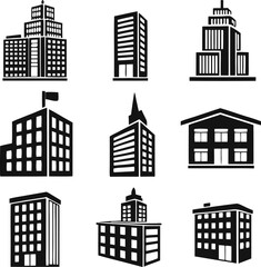 Fototapeta premium Buildings different icons set. Vector illustration