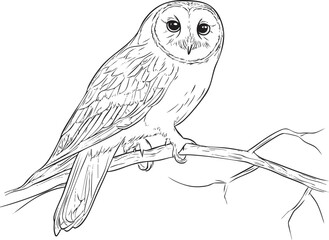 Obraz premium Line drawing of an owl perched on a branch.