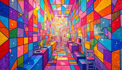 Fototapeta premium Vibrant Colorful Corridor Art Digital Painting