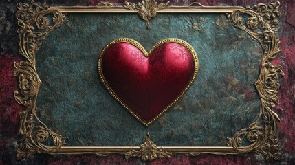 Ornate Gold Frame Enclosing a Red Velvet Heart