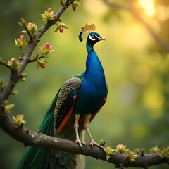 Obraz premium Enchanting Peacock Amidst Blossoming Branches 