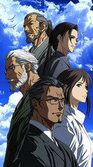 Obraz premium Anime characters portrait against sky
