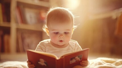 Baby reading a book exploring the world of imagination and discovery