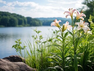 White Lilies by the Lake