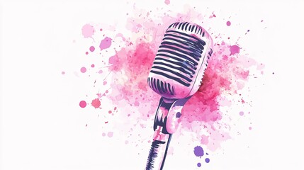 Vintage Microphone Watercolor Painting Illustration