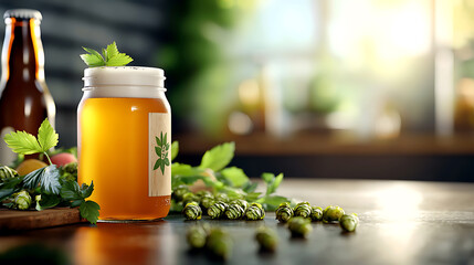 Rustic craft beer enjoyment in a mason jar cozy home brewery beverage photography inviting atmosphere close-up artisanal experience