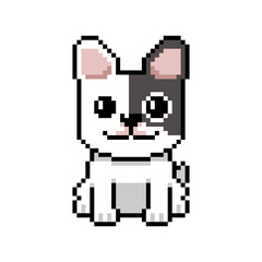 Pixel art cute french bulldog vector in retro style for design.