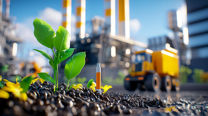 Green Plant Sprouting Amidst Industrial Complex