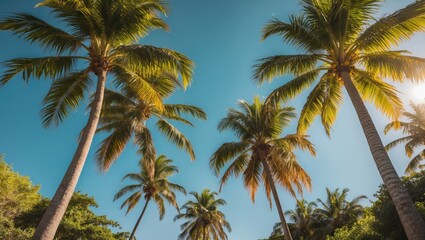 Cuban Palm Trees Against Bright Blue Sky Creating Ideal Space For Text and Design Elements