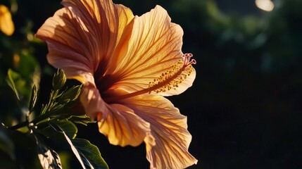 Stunning Close-up of a Golden Hibiscus Flower in Nature's Embrace