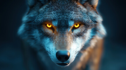 Obraz premium Fierce wolf with glowing yellow eyes and detailed fur