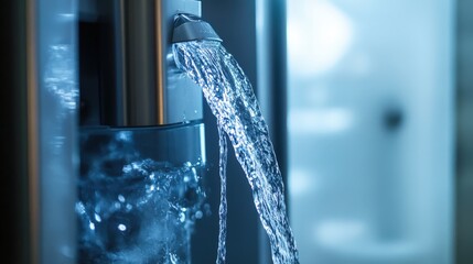 filtration system installed in a refrigerator door, providing fresh and clean water for drinking and ice, demonstrating modern, integrated water filtration