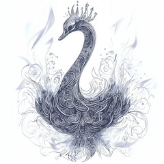 Fototapeta premium Ornate Crowned Swan in Intricate Floral Design