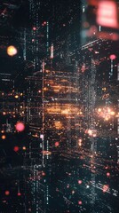 Fototapeta premium Digital city, abstract architectural background, futuristic cityscape, possible use for technology presentations