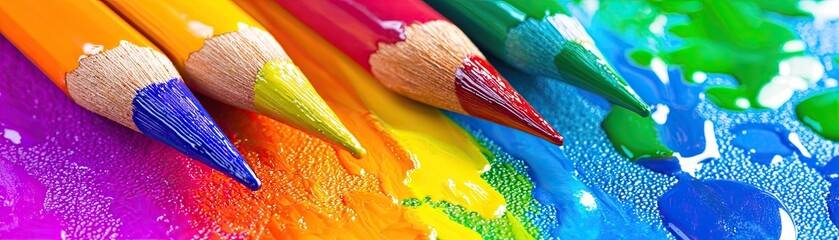 Obraz premium Colorful pencils, art supplies, rainbow colors, creative expression, inspiration