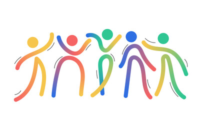 Abstract group color gradient doodle people together. Diversity and inclusion concept, friendship, teamwork. Vector illustration.