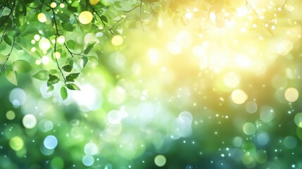 Fototapeta premium A serene, textured background featuring lush green leaves and soft bokeh effects, evoking a tranquil and refreshing atmosphere.