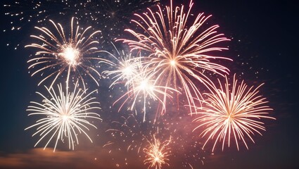 Obraz premium Vibrant Fireworks Bursting in the Night Sky Creating a Colorful Abstract Background Celebrating Festivals and Special Occasions