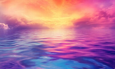 Obraz premium Vibrant sunset over calm ocean waters with colorful reflections and serene atmosphere