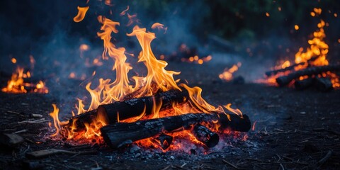 Dynamic Flames of Burning Wood Creating an Intense Fire Scene with Room for Text Overlay